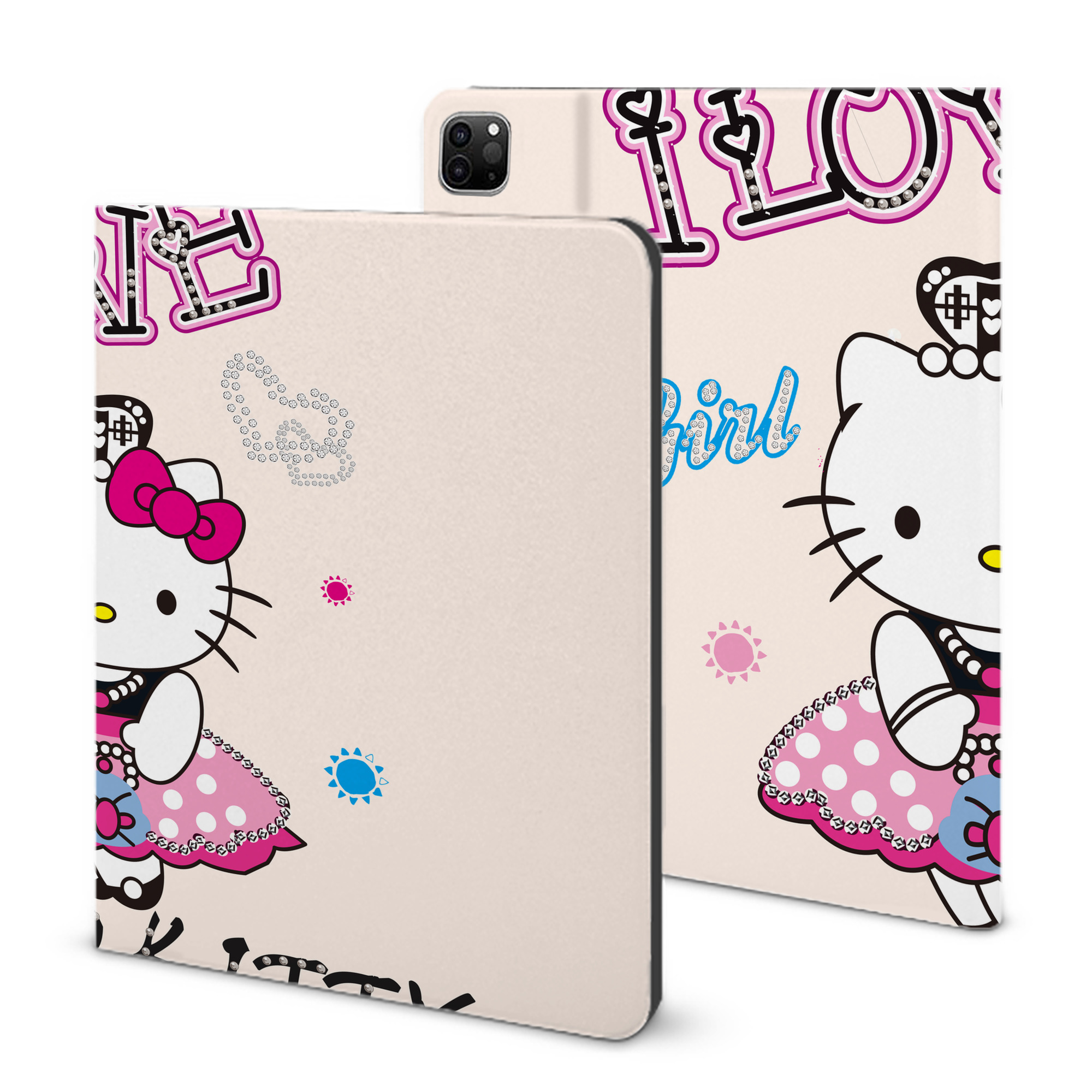 （画像用） Hello Kitty ハローキティ IPad ケース ブック型 PUレザー TPU 耐衝撃 軽量 薄型 ペン収納なし 全面保護 IPad 各モデル対応